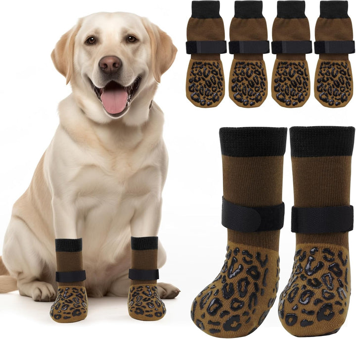 Non Slip Dog Socks with Grippers Prevent from Licking Paws,Anti-Slip Dogs Grip Socks for Senior Dogs on Hardwood Floor(Grey,2Pairs,L)