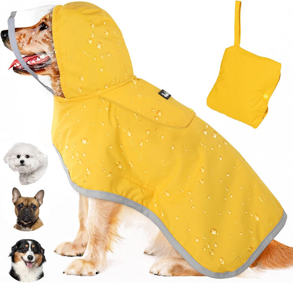 Dog Raincoat, Adjustable Dog Rain Jacket with Clear Hooded Double Layer for Large Medium Small Dogs Puppies, Waterproof Rain Coat Poncho with Reflective Storage Pocket & Rim (Yellow,M)