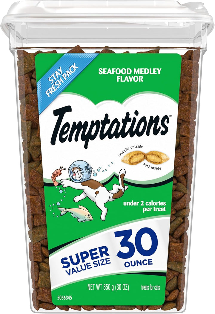 Classic Crunchy and Soft Cat Treats, Seafood Medley Flavor, 30 Oz. Tub