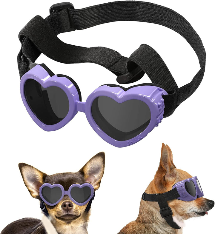 Small Dog Sunglasses UV Protection Goggles Eye Wear Protection with Adjustable Strap Doggy Heart Shape Anti-Fog Sunglasses for Pet Dogs Sun Glasses Doggie Windproof Glasses, Pink