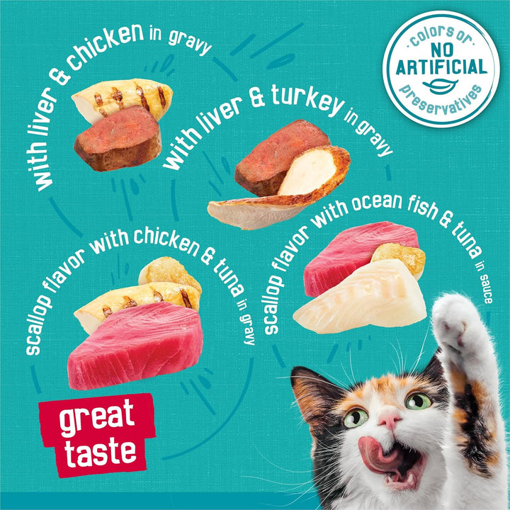 Purina  Wet Cat Food Variety Pack, Tasty Treasures Prime Filets (With Chicken and Tuna, with Chicken, and with Ocean Fish and Tuna, and with Turkey) - (Pack of 24) 5.5 Oz. Cans