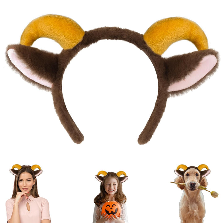 Dog Ears Golden Movable, Realistic Animals Ears Headband Brown, Fluffy Cat Bunny Bear Costume Halloween Christmas for Washing Makeup Cosplay Birthday Party