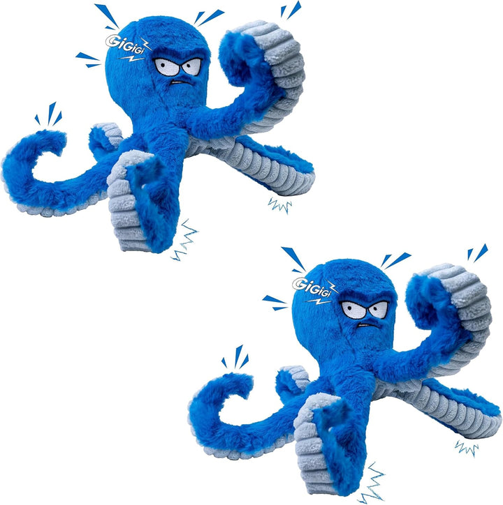 Tough Dog Toys, Stuffed Chew Large Dog Toys to Keep Them Busy, Interactive Squeaky Tug of War Doggie Toy, Crinkle Blue Octopus