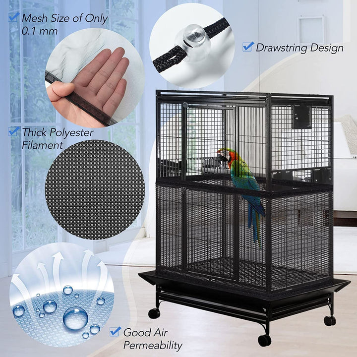 Bird Cage Netting Seed Catcher Adjustable Bird Cage Skirt Seed Catcher Large Soft Breathable Mesh Bird Seed Catchers for Indoor round Square Cage (Circumference 80 Inch to 118 Inch)
