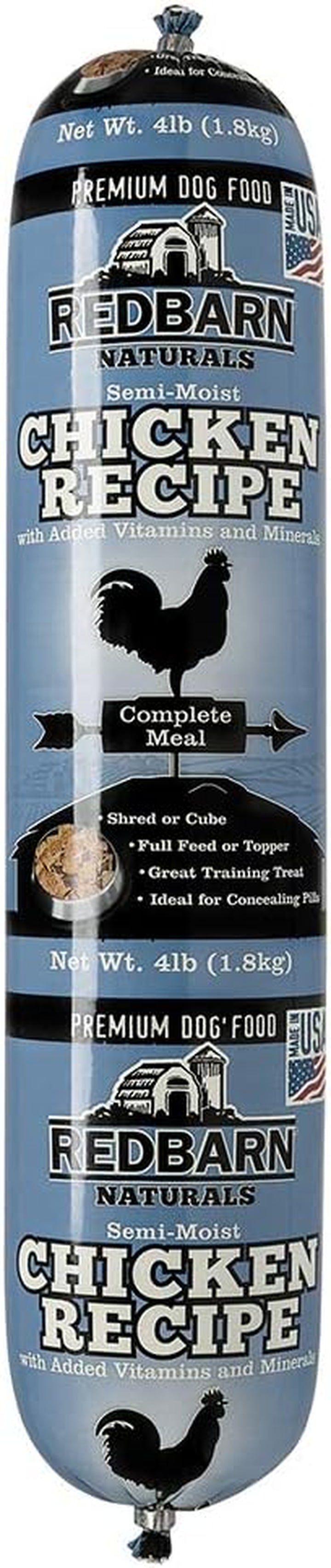 Redbarn 4Lb Chicken Recipe Rolled Food, Natural Ingredients with Added Vitamins & Minerals - Shelf Stable Food, Topper or Training Reward, Made in USA (Pack of 1)