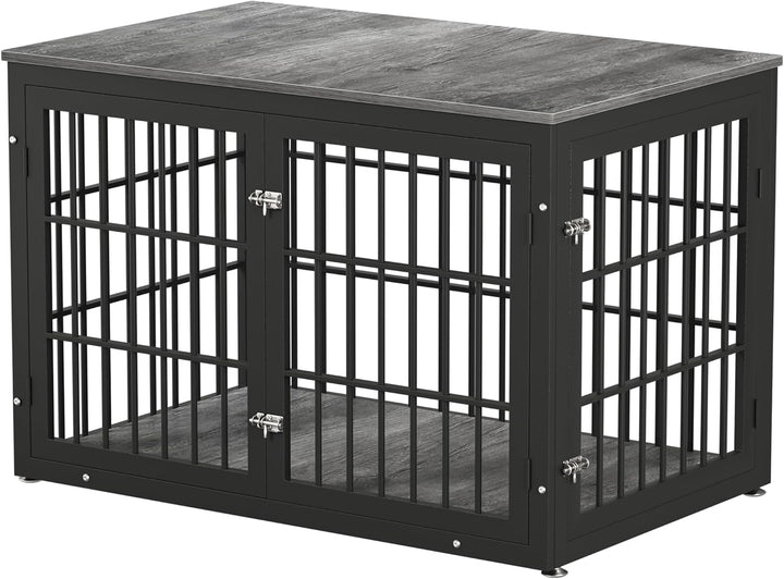48 Inch Rustic Heavy Duty Dog Crate Furniture for Extra Large Dogs, Decorative Pet House End Table, Wooden Cage Kennel Furniture Indoor, Black and Brown