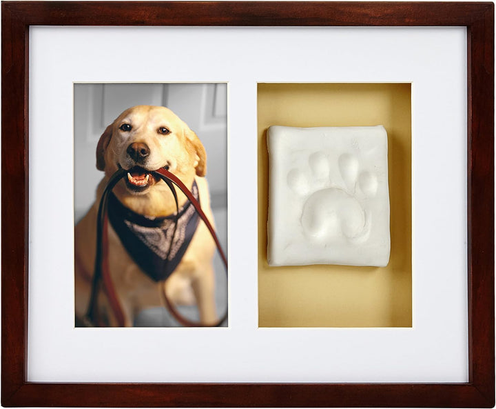 Pet Paw Print Photo Frame with Clay Imprint Kit - Wooden Pet Paw Print Frame, DIY Memorial Keepsake for Cats and Dogs, No Mess Clay for Perfect Pawprints, Ideal Home Decor and Gift, Black