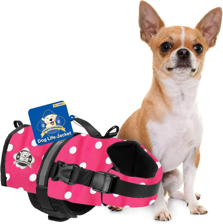 Dog Life Jacket - Swimming Vest for Dogs, Adjustable, Reflective, Comfortable, Multiple Colors, Patterns, Xx-Small to Extra Large Dog Swim Vest with Handle (Red, Large)