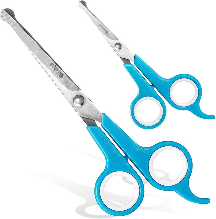 Dog Grooming Scissors for Dogs at Home (2 Pc) - Razor Sharp Stainless Steel Dog Scissors for Grooming - Professional Pet Scissor Set for Dogs & Cats - Best Pet Shears with Rounded Safety Tips
