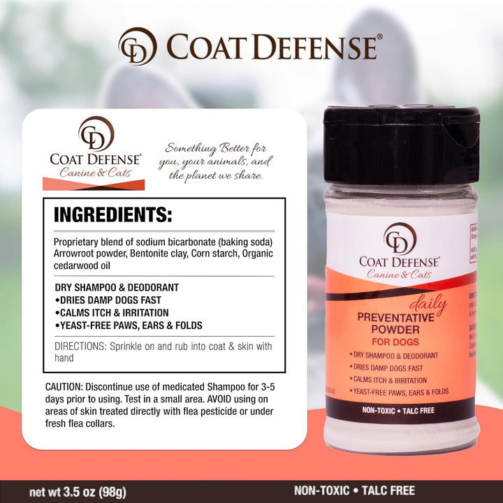 Preventative Powder | Made in USA | 3.5Oz Waterless Dog Shampoo & Pet Deodorizer for Smelly Dogs | Provides anti Itch Relief | Dog Shampoo for Dry Itchy Skin & Smelly Dogs