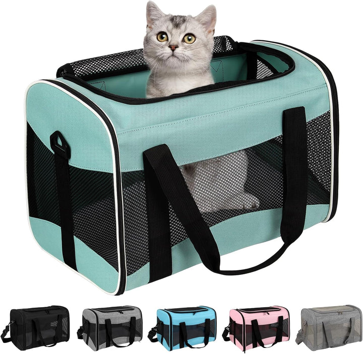 Cat Carrying Case Pet Dog Carrier Soft-Sided Cat Bag Airline Approved, Pet Travel Carrier up to 15 Lbs, Collapsible Cats Carrier Dog Carrier for Medium Small Cats Dogs(17X11X11 Green)
