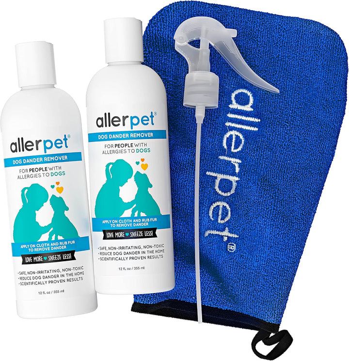 Dog Dander Remover W/Free Applicator Mitt & Sprayer - Best Pet Dander Remover for Allergens - for Canine Dry Skin Treatment - Good for Fur & Skin - (12Oz)