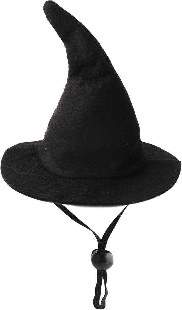 Witch Hat for Cats, Dog Halloween Witch Costume, Black Felt Adjustable Wizard Hat, Pet Costumes Halloween Accessories for Small Medium Pets