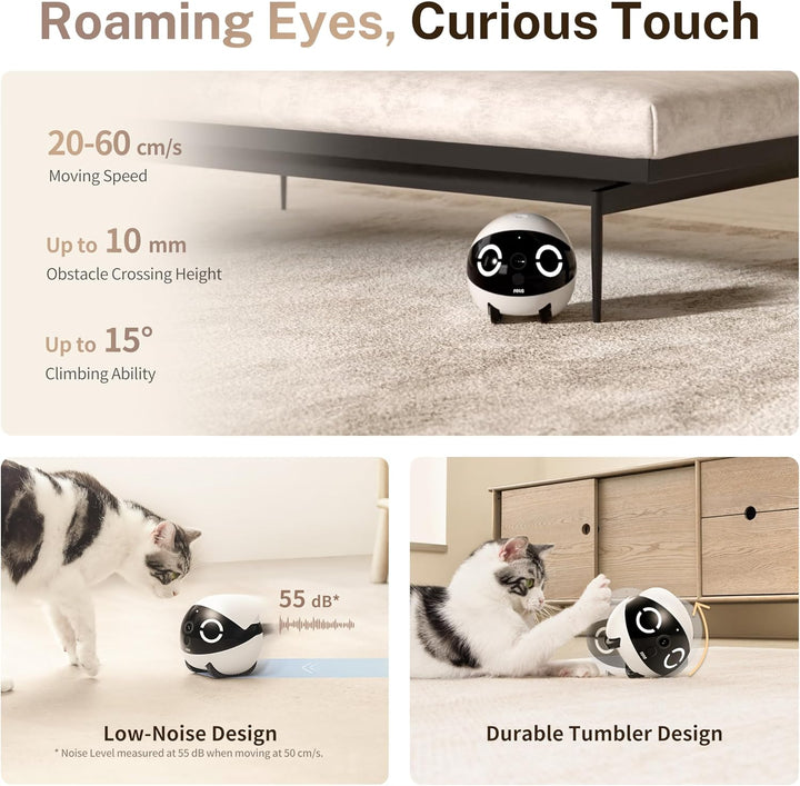2K Camera Robot ROLA Mini: Movable Pet Camera Battery-Powered with Phone App, Indoor Cam W/One-Touch Call, 2-Way Talk, Night Vision, Motion Detection, Video Recording