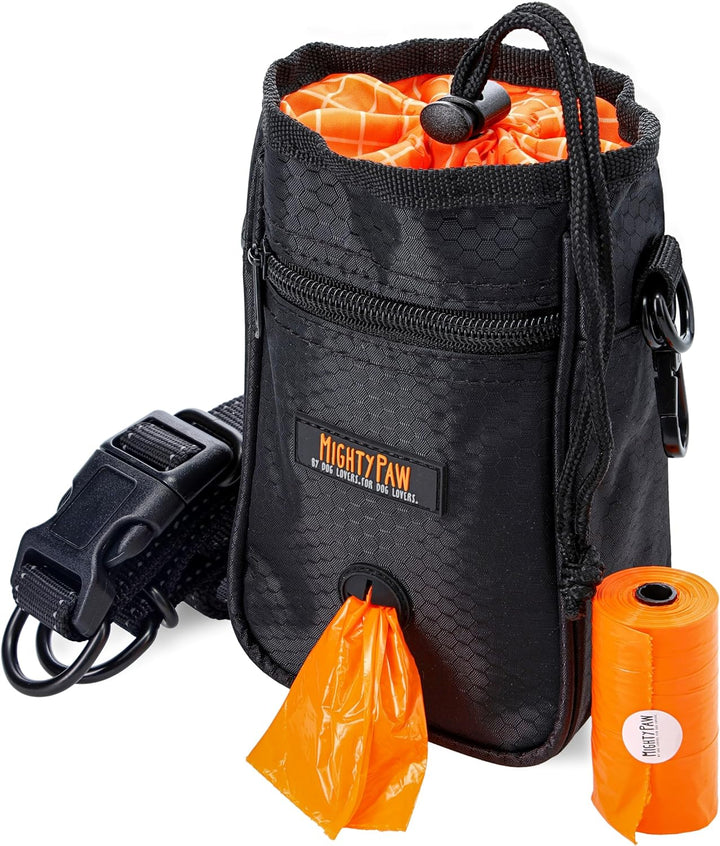 Dog Treat Pouch | No Spill Magenetic Clasp - Hands-Free Pouches for Training - Pets Training Treat Pouches for Dog Walks - Pet Bags Pouch - Built in Poop Bag Holder - Black