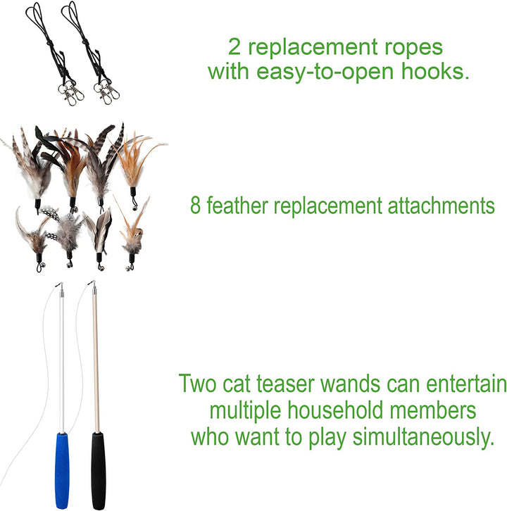 Cat Toys - No Chemical Dyeing Cat Feather Toys for Indoor Cats - Include Cat Wand and Natural Feather Refills