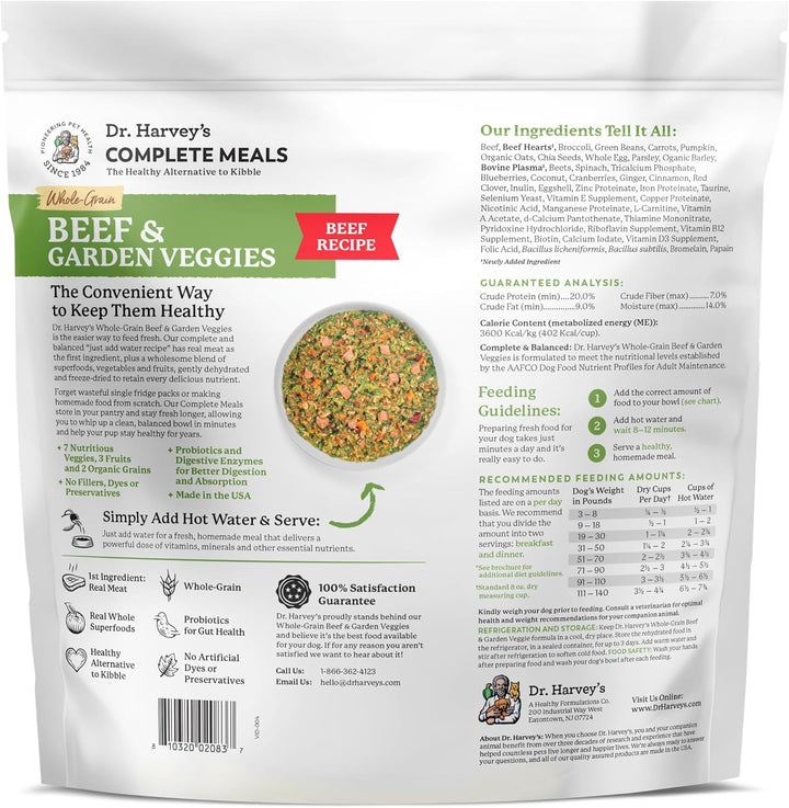 Beef & Garden Veggies Dog Food, Human Grade Whole-Grain Dehydrated Dog Food with Freeze-Dried Beef (5 Pounds)