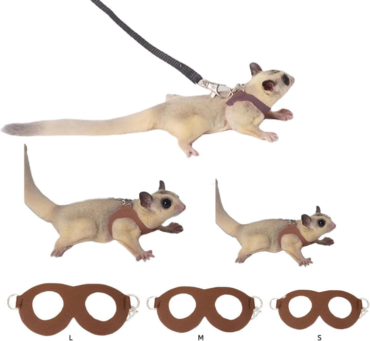 Sugar Glider Harness & Leash Set - Escape-Proof 3-Piece Adjustable Vest for Squirrels Rats Mice Mouse & Small Animals - Hamster Gerbil Walking Gear, Pet Toy Accessories, Black