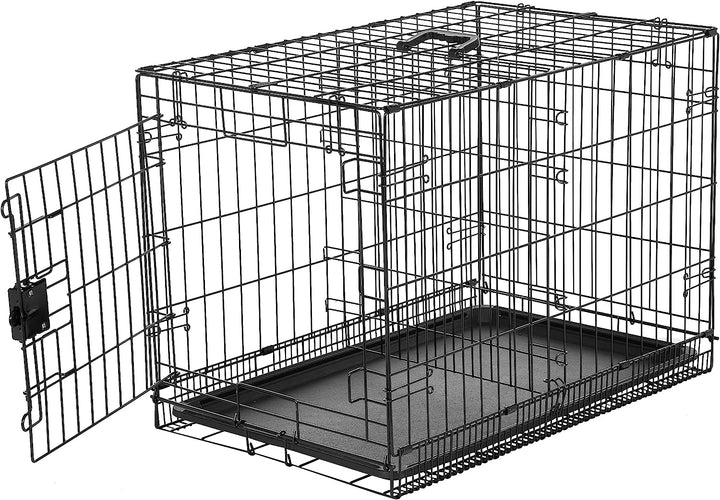 Durable, Foldable Metal Wire Dog Crate with Tray, Double Door, 36 X 23 X 25 In, Black
