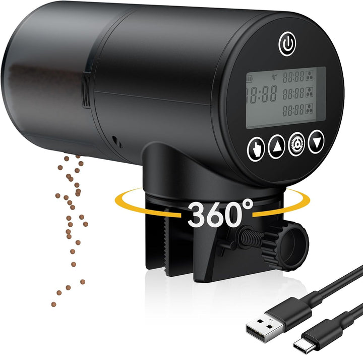 Automatic Fish Feeder for Aquarium, Auto Vacation Timer for Tank 60 Ml Adjustable Fish Food Dispenser for Pellets Strips, Battery Operated (Battery Not Included)