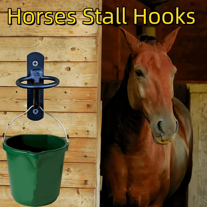 Metal Bucket Hangers for Horse Stalls - Wall Mount Bucket Holder for Grain Feed - Black