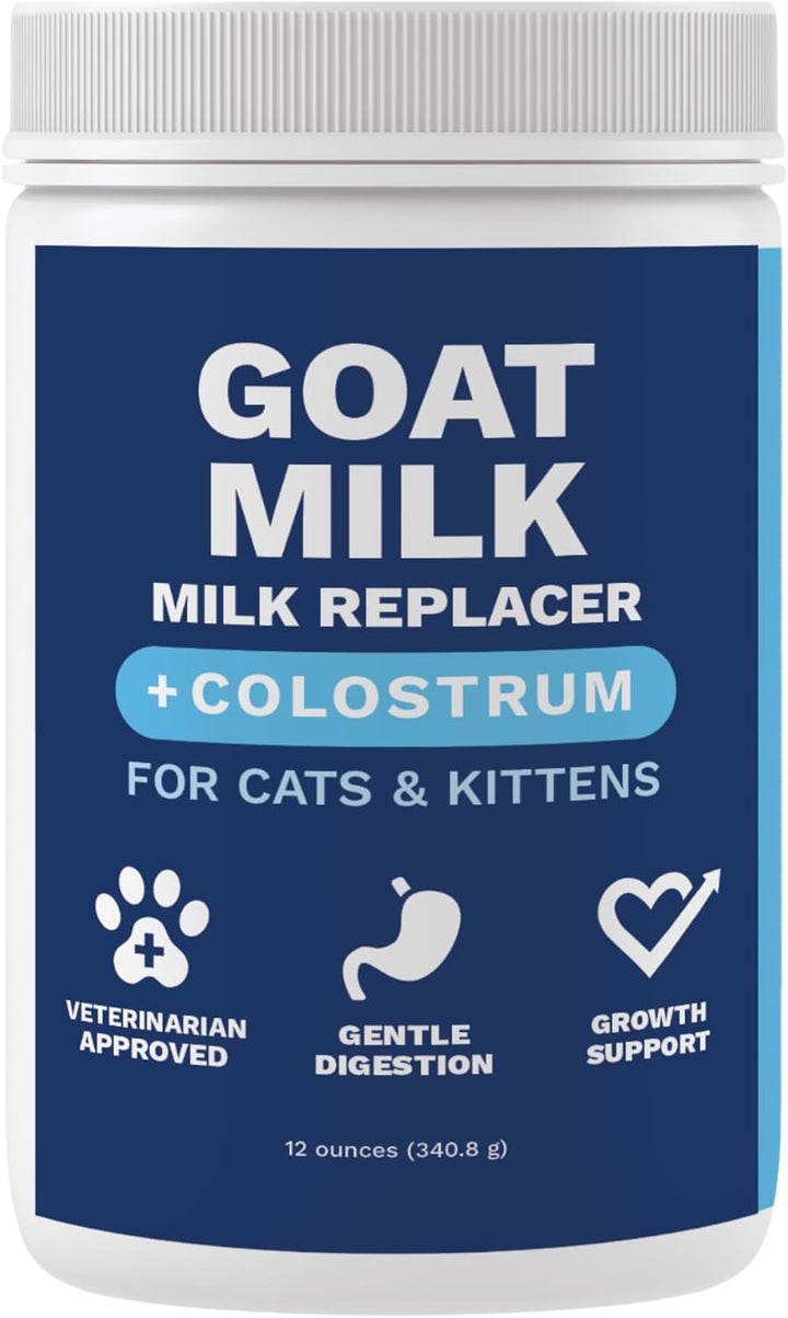 Kitten Milk Replacer Powder + Colostrum | Kitten Milk Replacement Formula | Nutrient-Rich Formula with Colostrum for Immune & Digestive Support – 12 Oz
