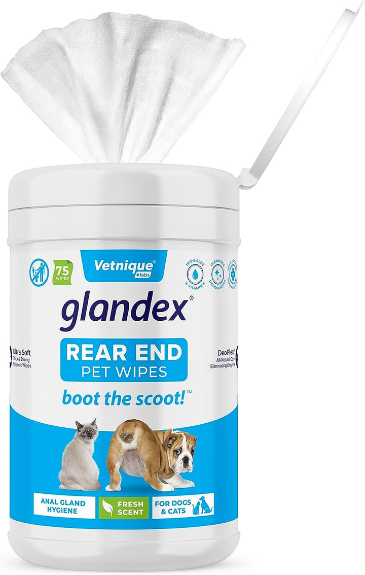 Glandex Dog Wipes for Pets Cleansing & Deodorizing Anal Gland Hygienic Dog & Cat Wipes with Vitamin E, Skin Conditioners and Aloe (75Ct)
