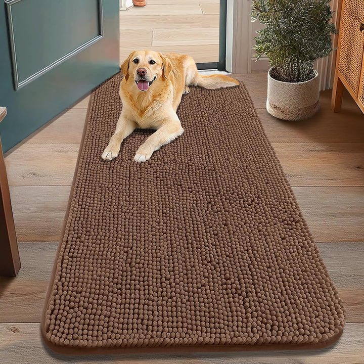 Dog Door Mat for Muddy Paws 30X20, Absorbs Moisture and Dirt Doormat, Non-Slip Washable Quick Dry Chenille Front Door Mat Indoor Entrance, Entryway Carpet for inside Floor, Grey
