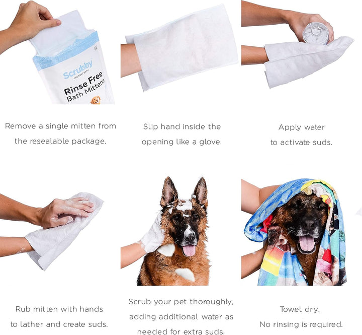 Wipes | Rinse Free Shampoo Mittens | Dogs & Cats | Bath Wipes | Bathing & Washing Pets, Hypoallergenic | No Rinse Wash Mitt | Grooming | Lather Wipe Dry