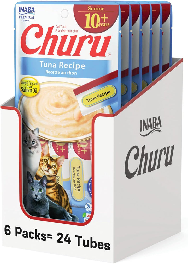 Churu for Senior 10+, Creamy Lickable Cat Treats with Taurine, Vitamin E & C, 0.5 Ounces Each, 60 Tubes, Tuna & Chicken Variety
