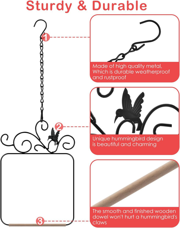 Hummingbird Swings and Perches Metal Frame 2 Pack, Wild Bird Swing Outdoor Bird Perch with Wooden Dowel and 2 Hanging Chain for Hanging Indoor, Outdoor, Trunk, Lawn, Patio, Garden (Black)