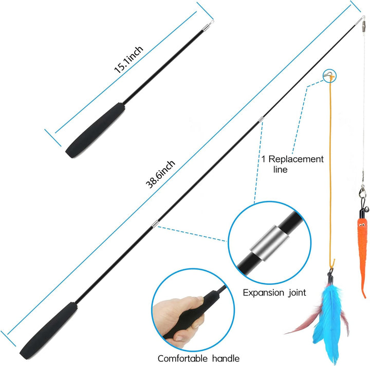 Cat Toys Interactive for Indoor Cats,2Pcs Retractable Cat Wand,9Pcs Teaser Toys&1Pcs Hanging Door Lure Kitten Toy,Interactive Feather Toy for Teaser Play and Chase Exercise with Kitten