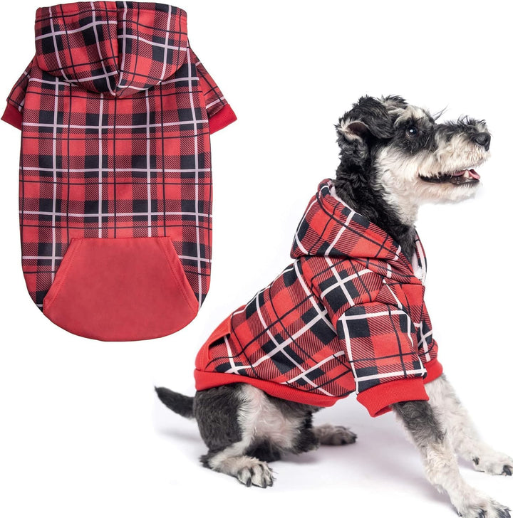 Plaid Dog Hoodie - British Style Warm Dog Sweater Shirt with Leash Hole,Pitbull Clothes Outfits,Winter Coat Apparel for All Breeds Puppy Girl Boy-Cat Apparel
