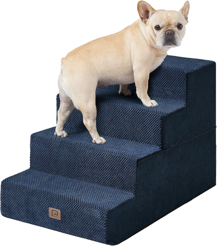 Dog Stairs for Bed 18" H, 4-Step Dog Steps for High Bed, Pet Steps for Small Dogs and Cats, Non-Slip Balanced Pet Ramp Indoor, Grey