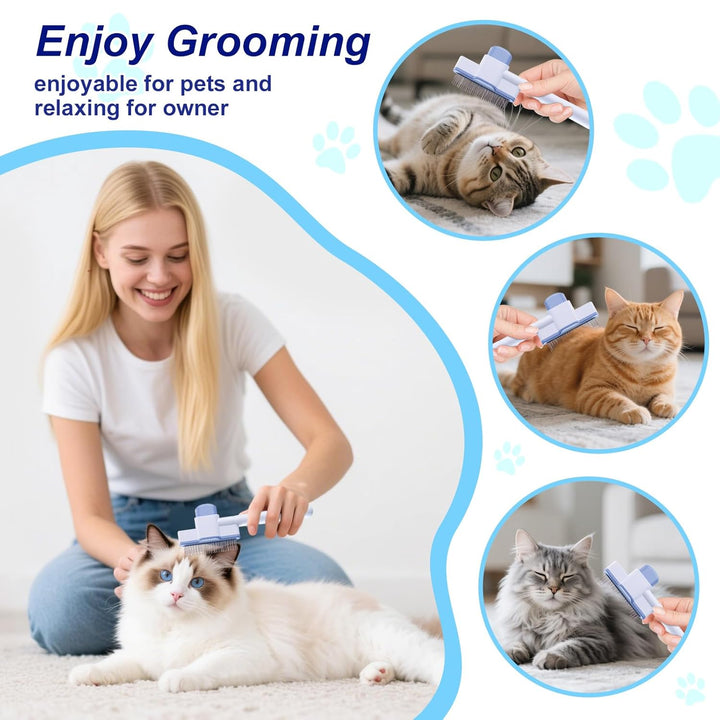 2 Pcs Self-Cleaning Flea Comb for Cats Dogs with Pet Hair Removal Glove – Dual Tooth and Gentle Cat Comb for Long/Short Hair – Ergonomic Zen Brush Cat Grooming/Nit Supplies