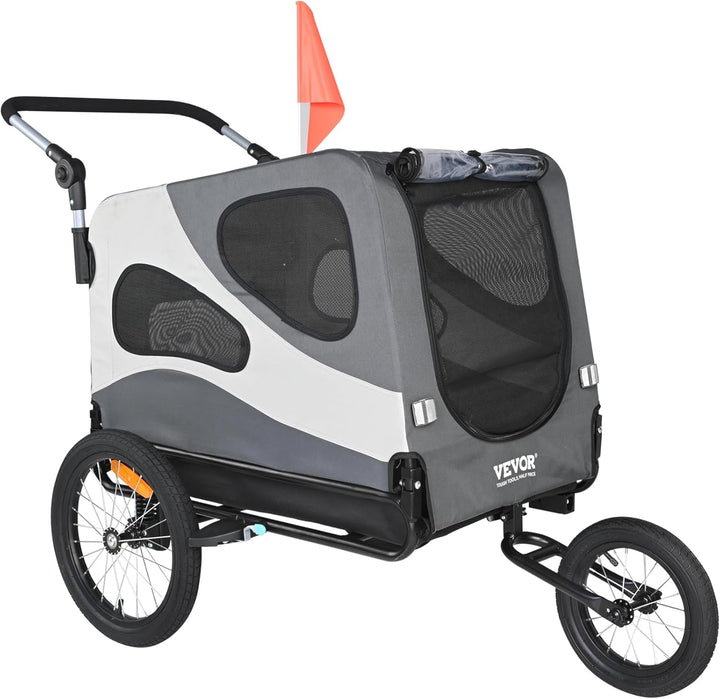 Dog Bike Trailer, Supports up to 66/88/100 Lbs, 2-In-1 Pet Stroller Cart Bicycle Carrier, Easy Folding Cart Frame with Quick Release Wheels, Universal Bicycle Coupler, Reflectors, Flag