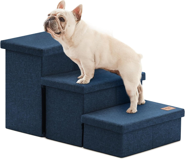 Dog Stairs for High Bed 18"H,Foldable Pet Stairs for Small Medium or Large Dogs Puppy with Storage for Bed or Couch, Cat Dog Steps Ramp with Zip up to 200 Lbs(Solid Grey,3 Steps No Condo)