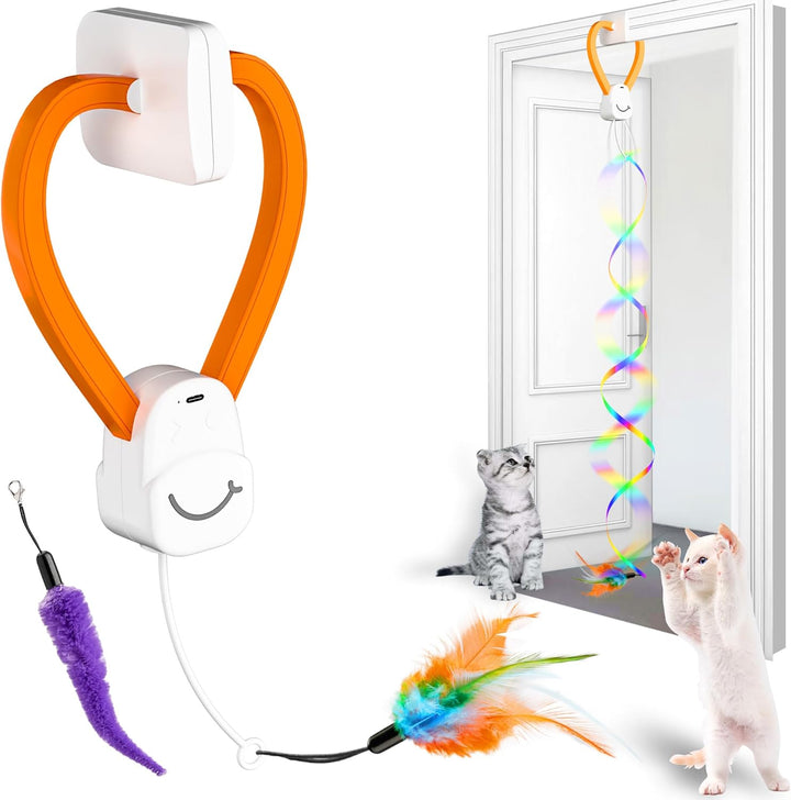 Interactive Cat Toys for Indoor Cats,Enrichment Stimulation Toys, Electric Hanging Door Clip Ribbon Kitty Toy,Automatic Play Chase Exercise Feather Toys for Bored Indoor Adult & Kitten Cats