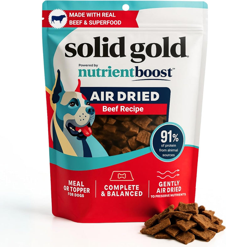 Air Dried Dog Food Toppers for Dry Food - Healthy Dog Treats W/Real Beef & Superfoods - Serve as a Complete Meal, Topper or Treats - Supports Muscle Growth, Immunity & Digestion - 4Oz