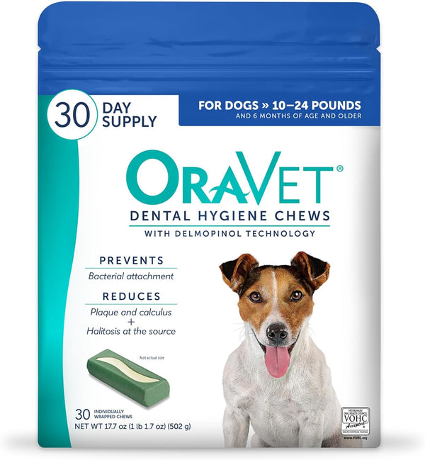 Dental Chews for Dogs, Oral Care and Hygiene Chews (Small Dogs, 10-24 Lbs.) Blue Pouch, 30 Count