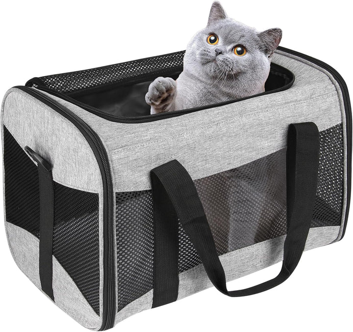 Cat Carrying Case Pet Dog Carrier Soft-Sided Cat Bag Airline Approved, Pet Travel Carrier up to 15 Lbs, Collapsible Cats Carrier Dog Carrier for Medium Small Cats Dogs(17X11X11 Green)