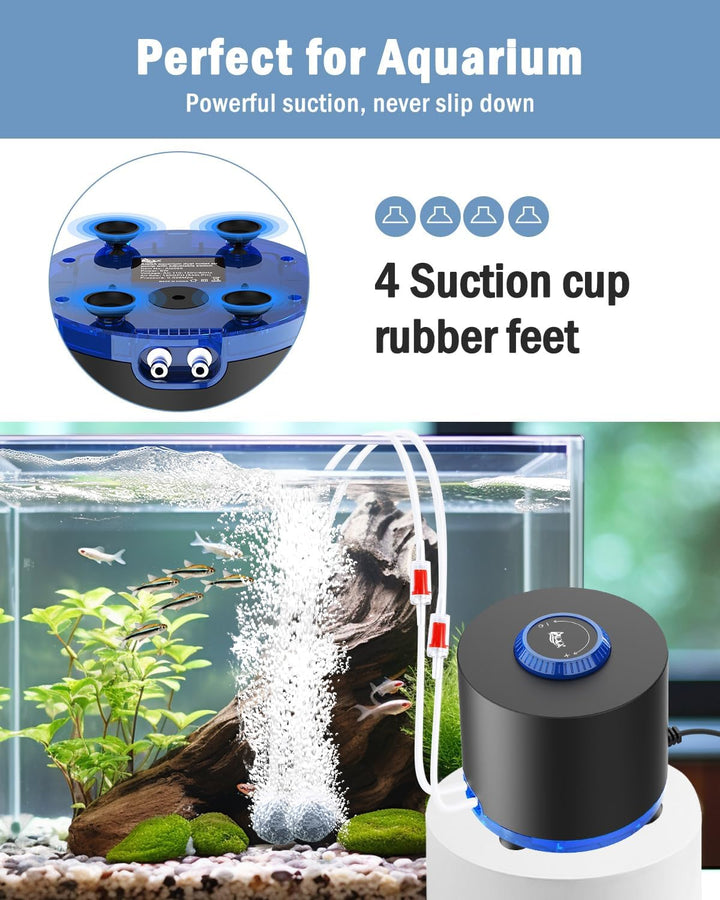 Aquarium Air Pump, Quiet Powerful Fish Tank Air Pump 3W/6W/10W with Stainless Steel Dual Outlet, Adjustable Oxygen Aerator Pump with Air Stone Bubbler for Fish Tank up to 200 Gallon 3W (Tubby)