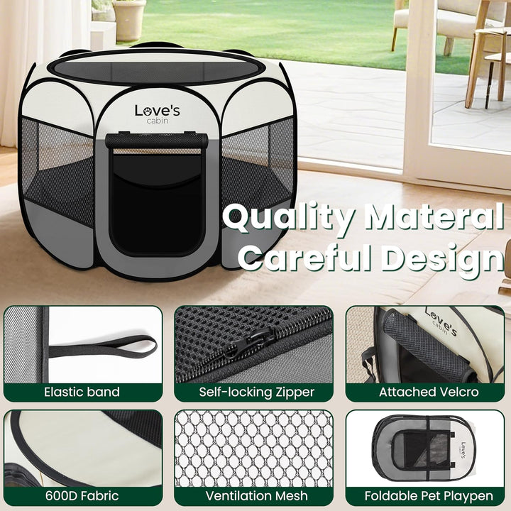 Pet Puppy Dog Playpen, Small Dog Tent Crates Cage Indoor/Outdoor, Portable Playpen for Cat, Foldable Pop up Dog Kennel Playpen with Carring Case, Removable Zipper Top, Grey