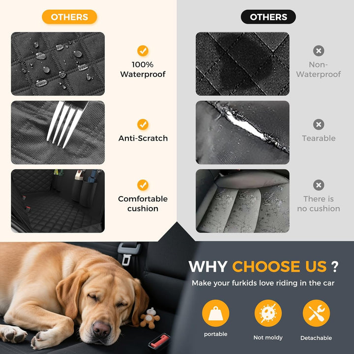 Dog Car Seat Cover for Back Seat,100% Waterproof Scratch Proof Nonslip Seat Cover,600D Heavy Duty Scratch Soft Dog Hammock for Car for Cars Trucks and Suvs