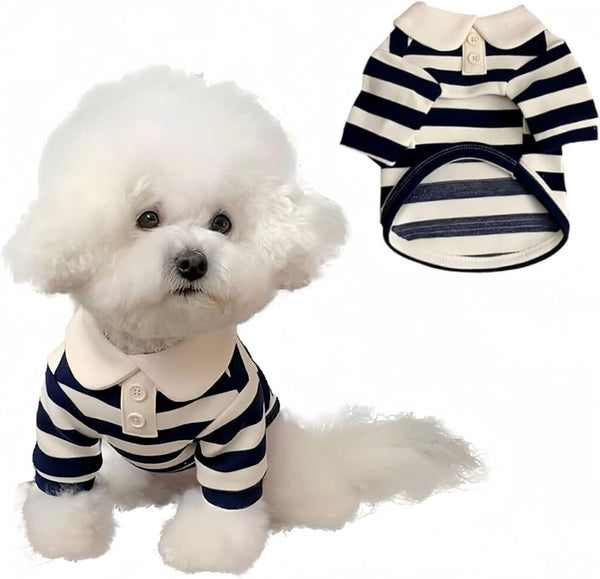 Cute Dog Clothes Boy Dog Polo Shirt for Small Medium Dogs - Summer Male Puppy T Shirts for Yorkie Poodle Shih Tzu Dachshund Kittens, Striped Collared Pet Doggie Designer Outfits Blue S