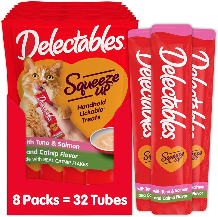Delectables Squeeze up Catnip Variety Pack, Creamy Squeezable Puree, Lickable Wet Cat Treats, Grain Free, No Added Fillers, No By-Products, No Added Preservatives, 0.5 Ounces Tube, 20 Tubes Total