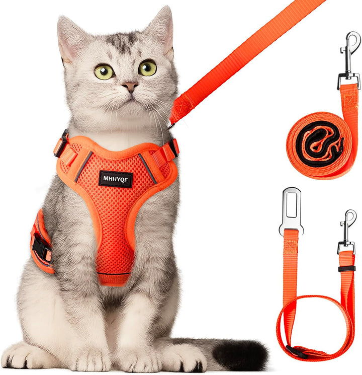 Cat Harness and Leash for Walking, Cat Car Harness, Escape Proof Soft Adjustable Vest Harnesses for Cats, Easy Control Breathable Reflective Strips Harness, Kitten Harness and Leash Set, Black, S
