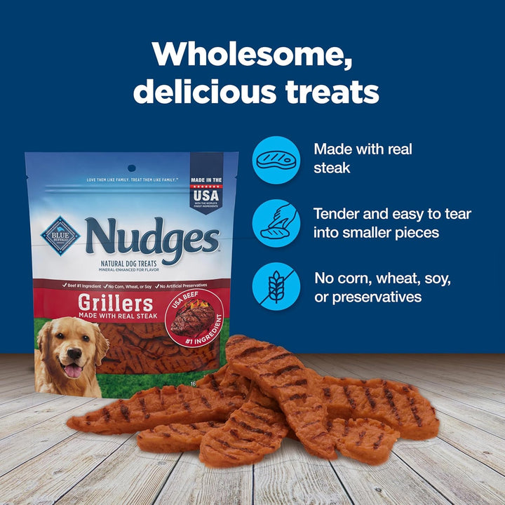 Nudges Grillers Natural Dog Treats, Made in the USA with Real Steak, 16-Oz Bag