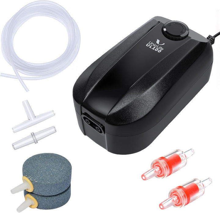 Aquarium Air Pump Dual Outlet Fish Tank Aerator with Accessories for 5-200 Gallon Tank