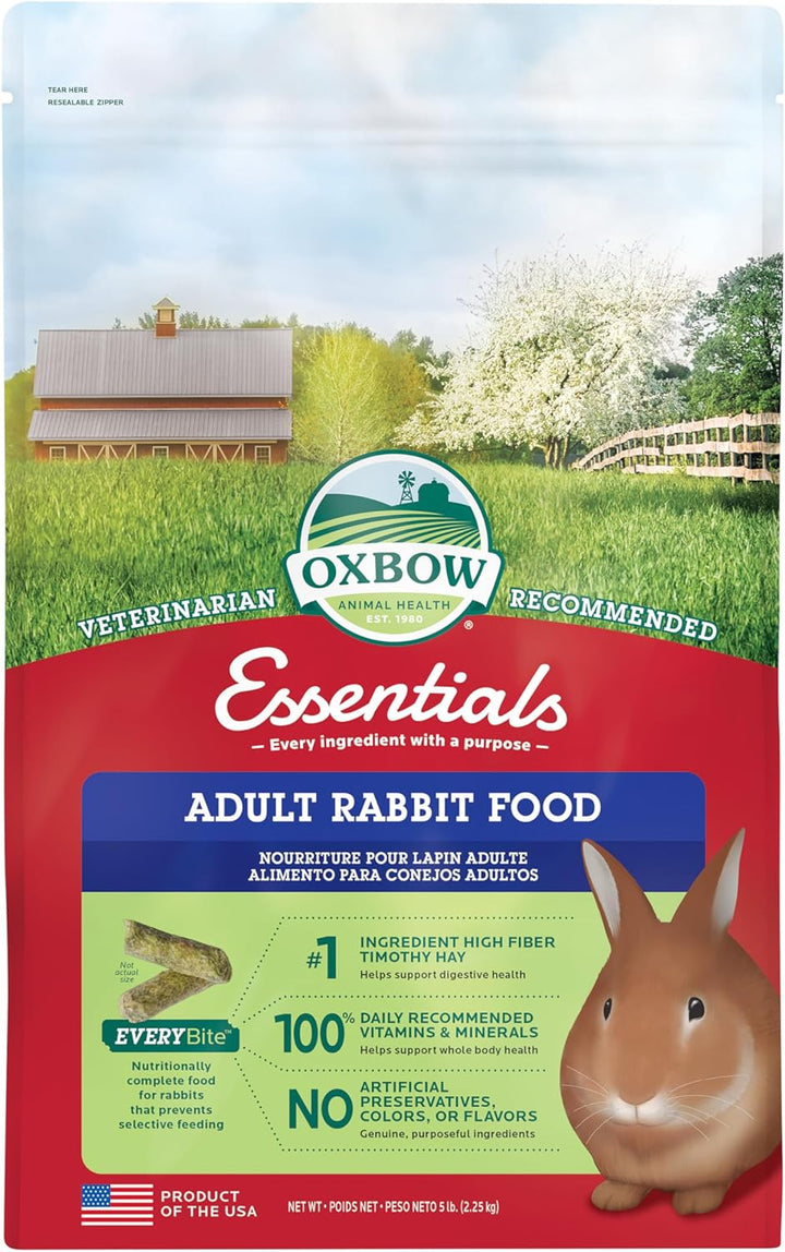 Essentials Rabbit Food, Adult, Made with  Timothy Hay for Rabbit, Pet Pellets with Vitamins & Minerals, Small Animal Pet Products, Bunny Food, Made in USA, High Fiber, 10 Lb. Bag